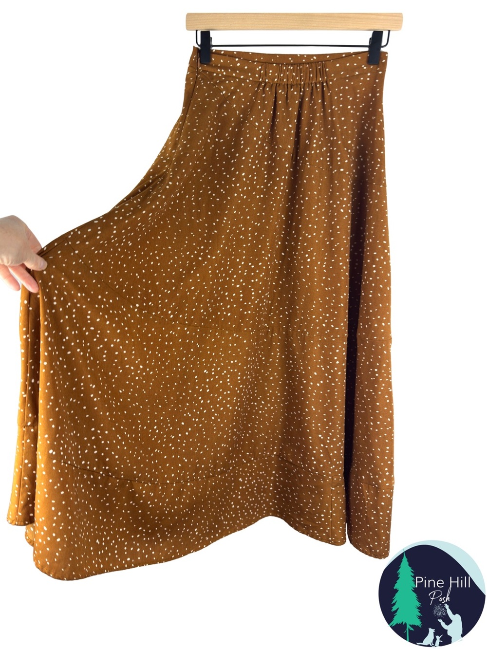Jessica Robertson Roolee Women’s Tiered Maxi Skirt Brown White Dot Boho Small - Picture 3 of 9